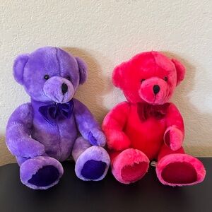 Purple and Pink Plush Teddy Bears - Soft Cuddly Duo